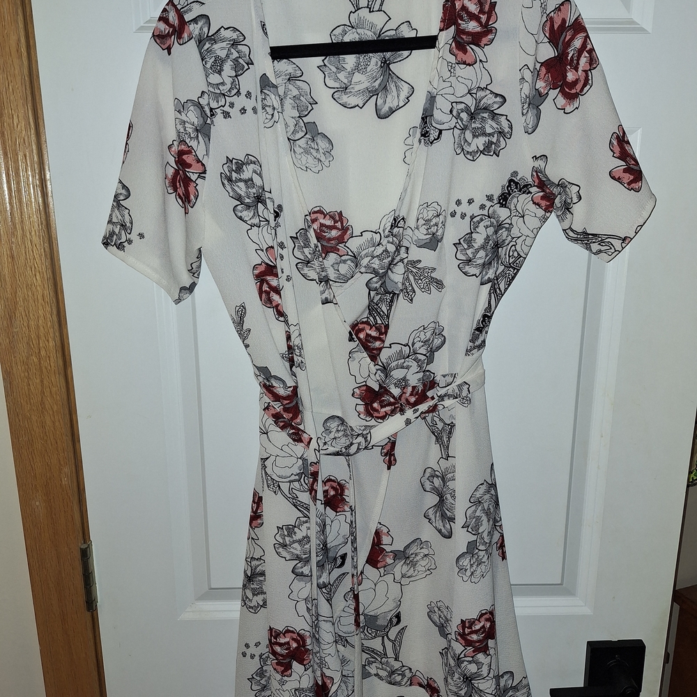 Floral Wrap Dress - Red and Black